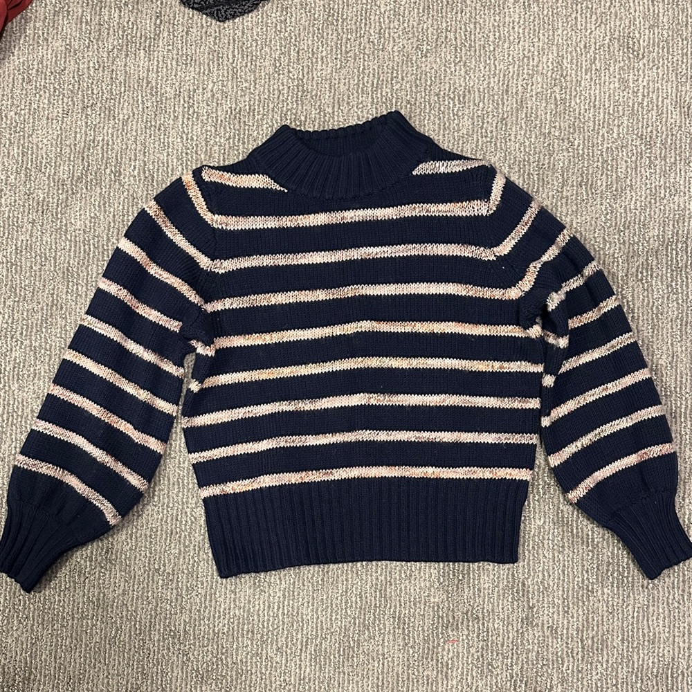 Madewell Navy and Cream Striped Turtleneck Sweater